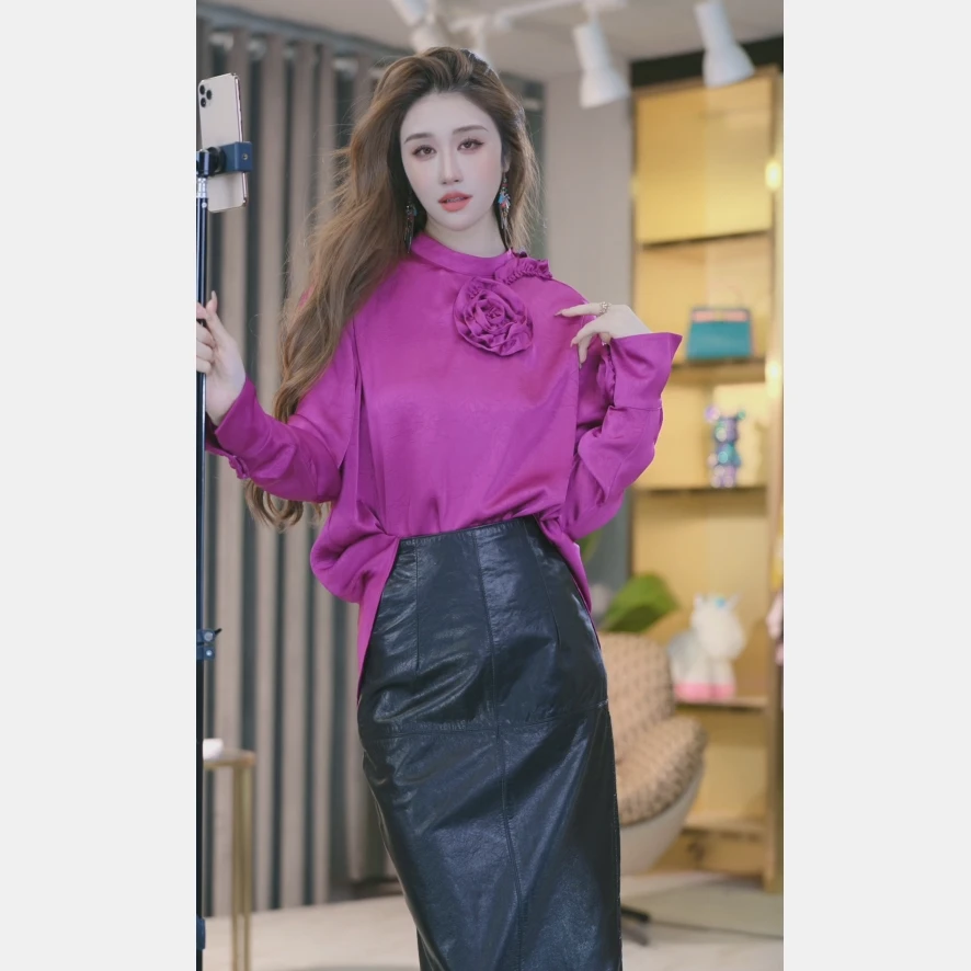 【乖瑶】休闲气质新款时尚秋冬人丝衬衫 2498766