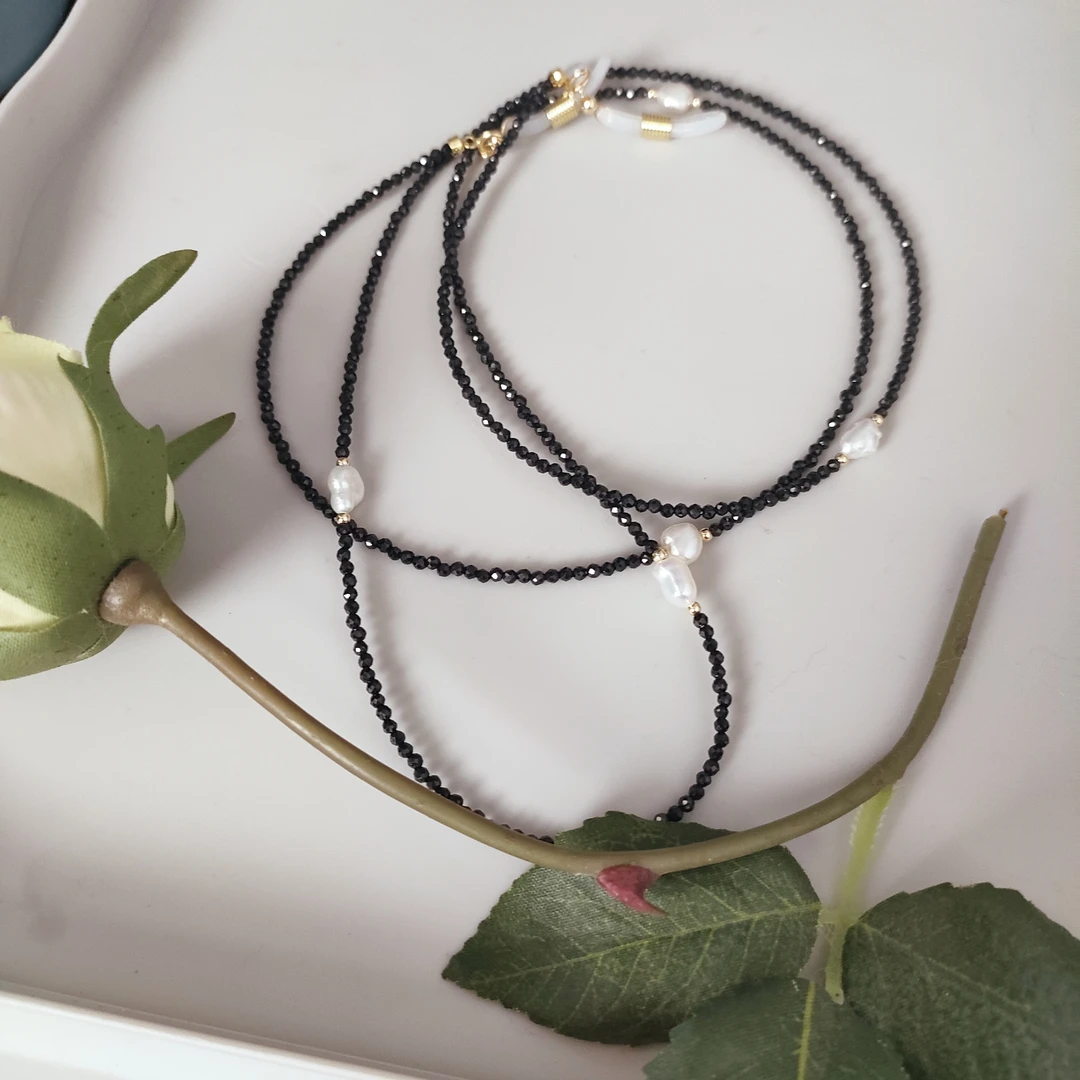 非金属珐琅项链 时尚手工白色黑色百搭双色镶嵌长链项链颈饰颈链