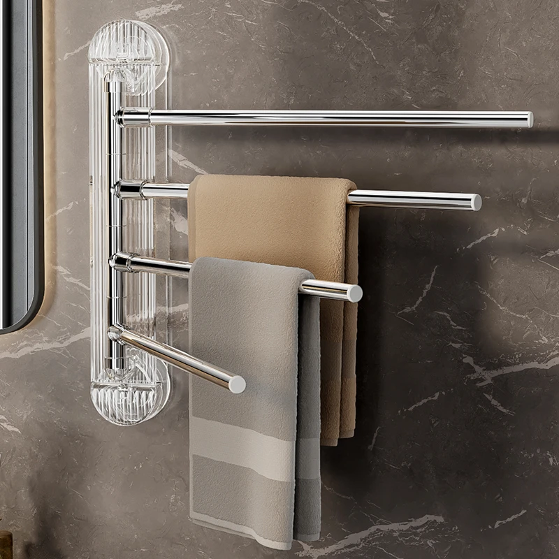 毛巾架免打孔卫生间浴室吸盘挂浴巾架子单杆旋转挂杆多杆式置物架