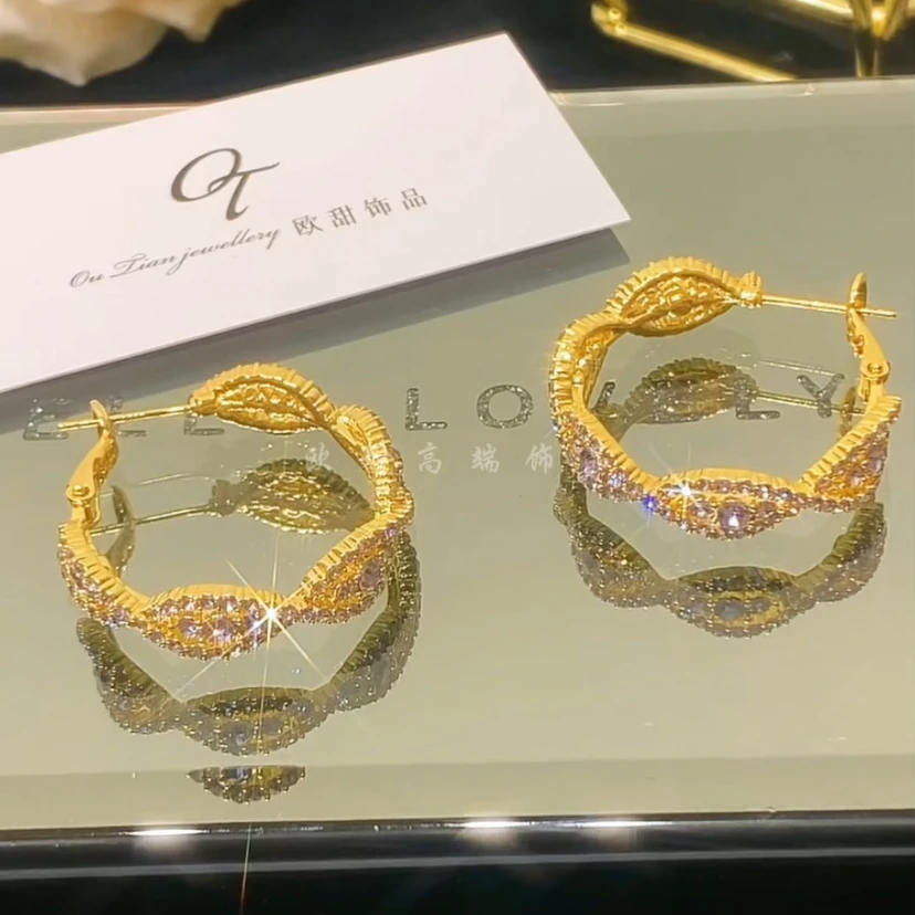 铜合金耳饰 法式金色轻奢小众时尚圈圈气质耳环