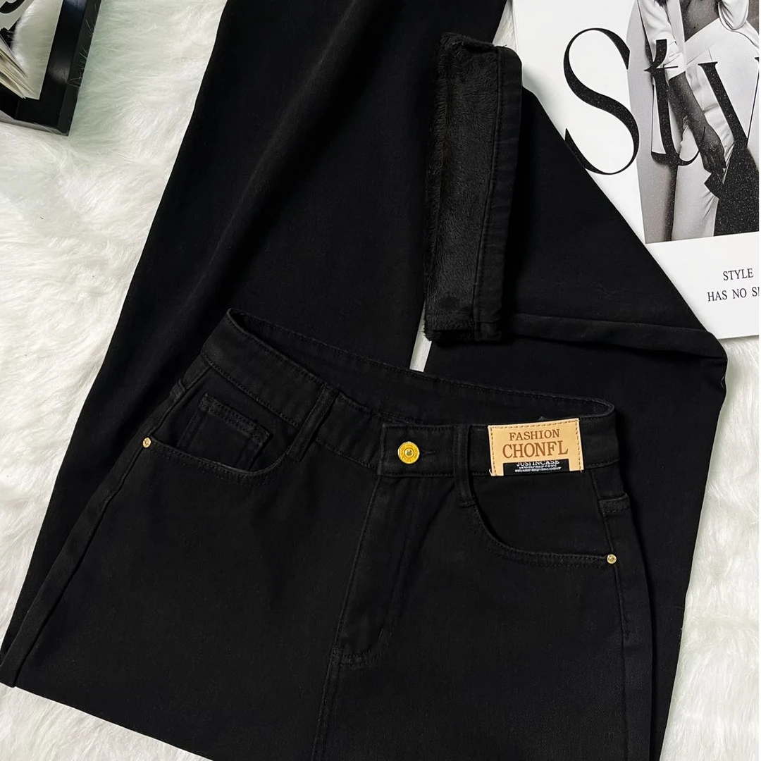 【加绒加厚】南油专柜丹宁黑牛仔直筒微阔冬季四面弹显瘦舒适保暖