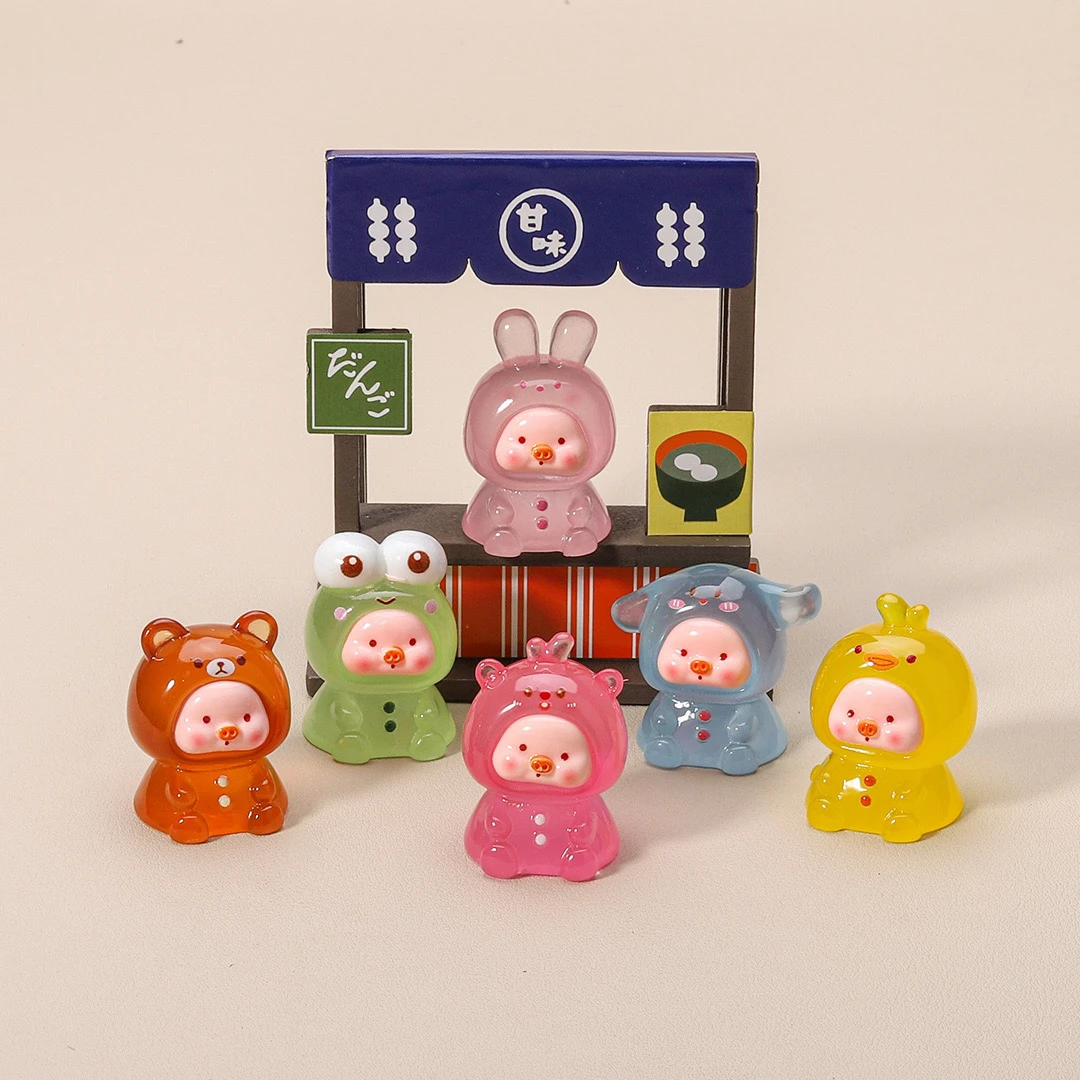 【桃子家】夜光坐坐猪桌面摆件 loopy小猪树脂摆件 diy摆件