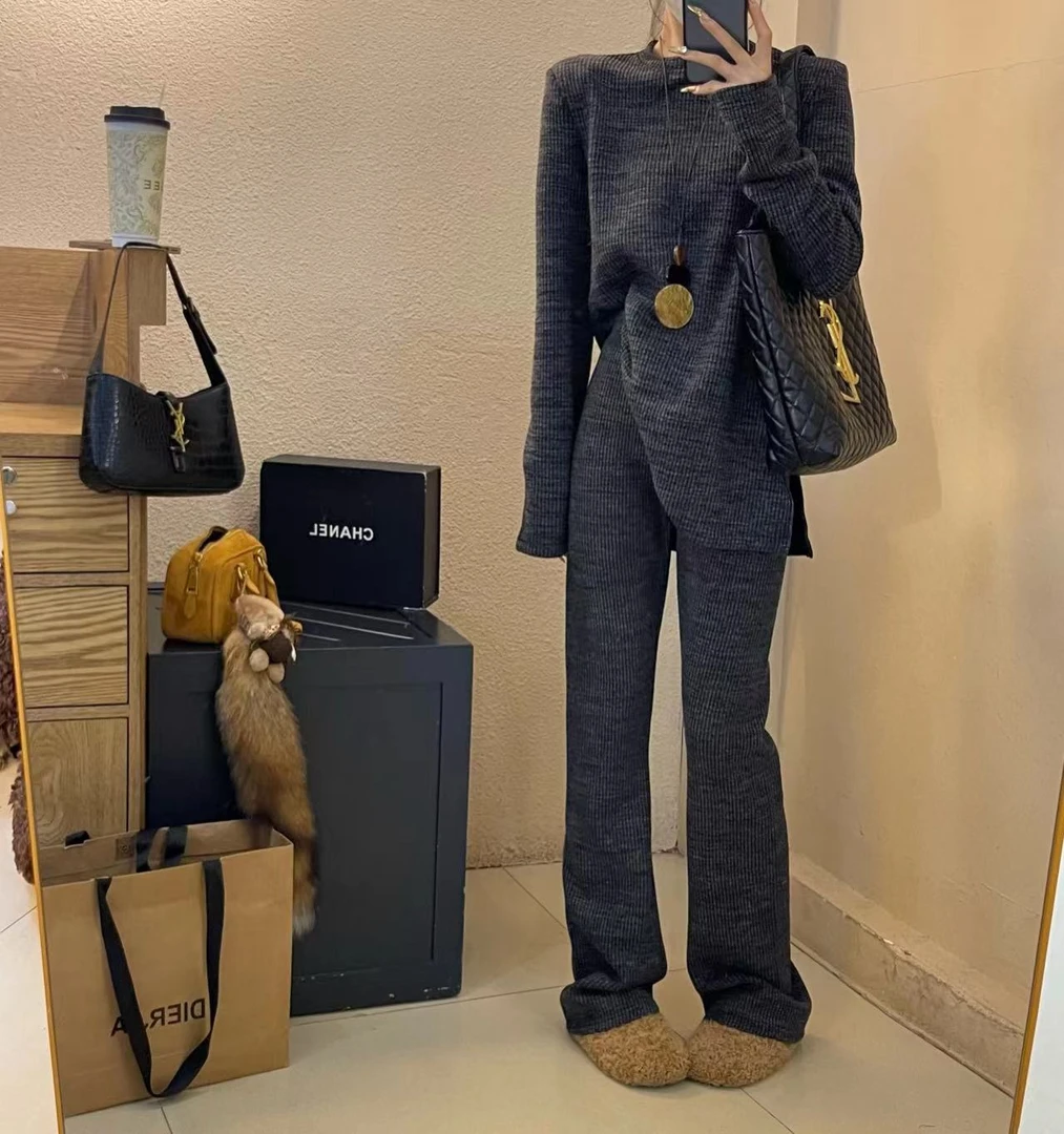 欧货2024冬季新款时尚小众时尚套装肌理感气质休闲显瘦修身百搭