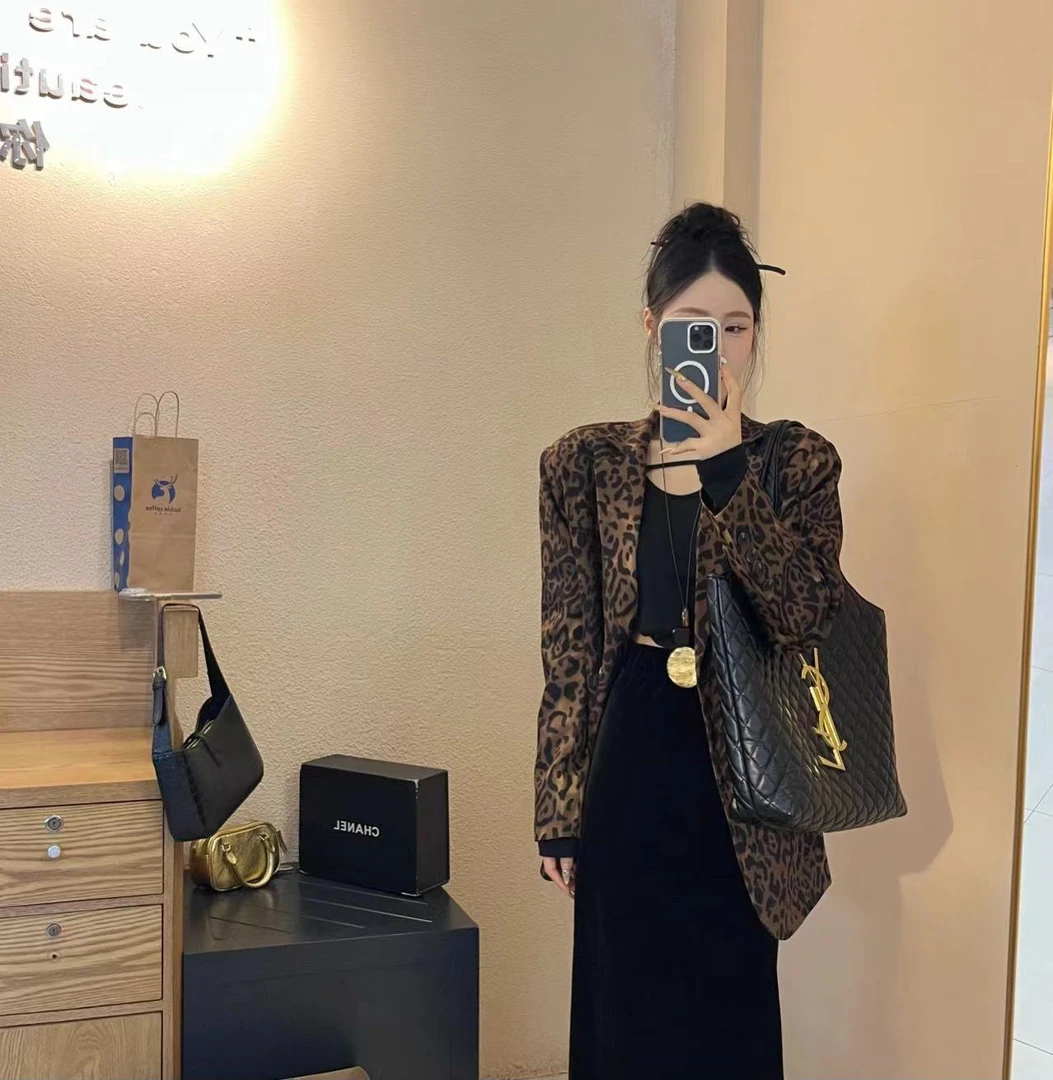 韩版chic复古高级感小众洋气豹纹西装春季新款气质轻奢休闲百搭