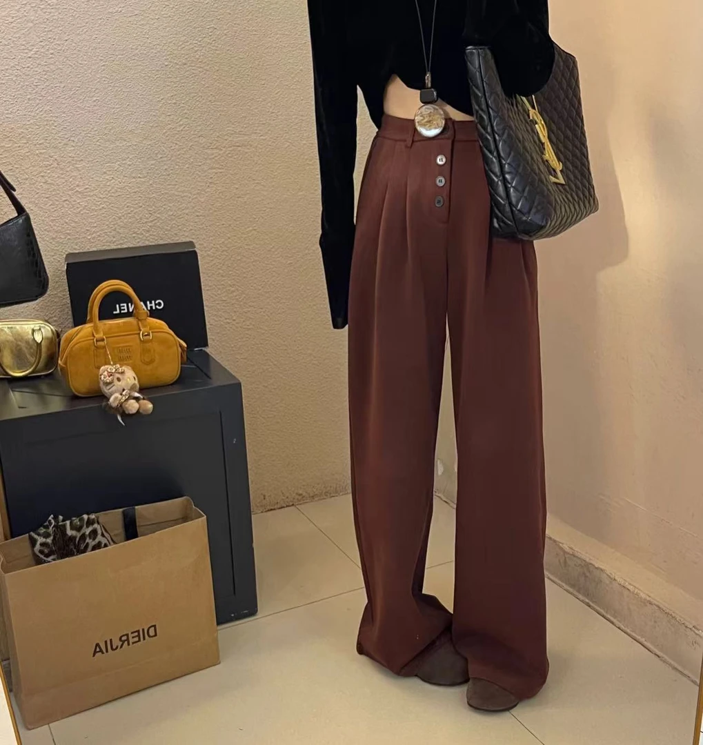 欧货秋季新款高腰显瘦垂感阔腿裤直筒休闲夏季宽松气质韩版松紧腰