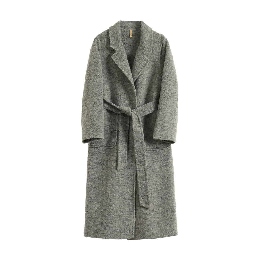 2023Fw浴袍款新款双面羊毛呢外套修身显瘦中长款大衣外套601轻奢