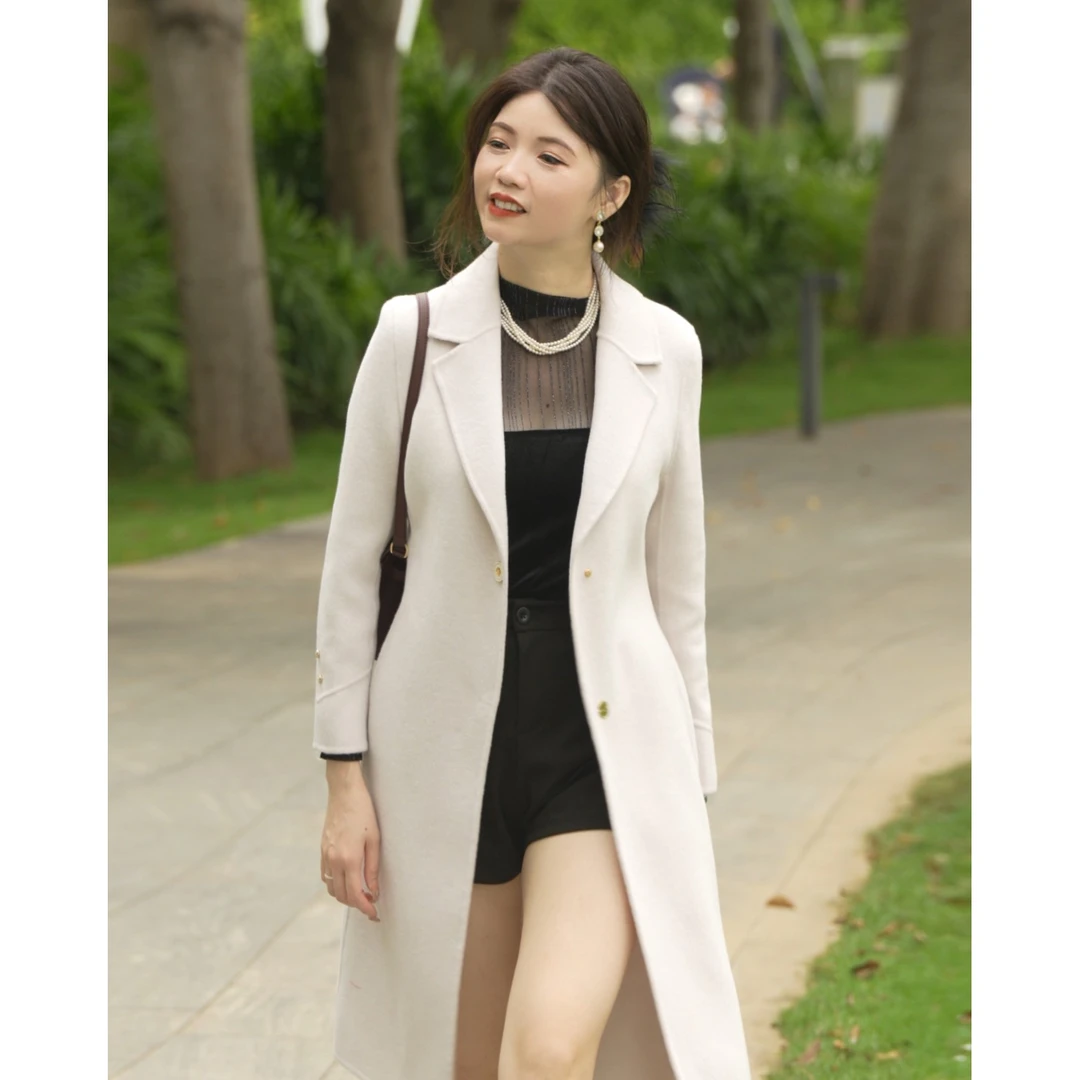 2023秋冬新款双面羊毛呢外套轻奢设计款小个子长款大衣外套23975