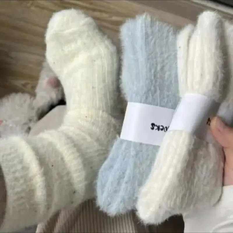 水貂绒袜子女秋冬保暖加绒加厚百搭毛茸茸ins风堆堆女袜时尚森系