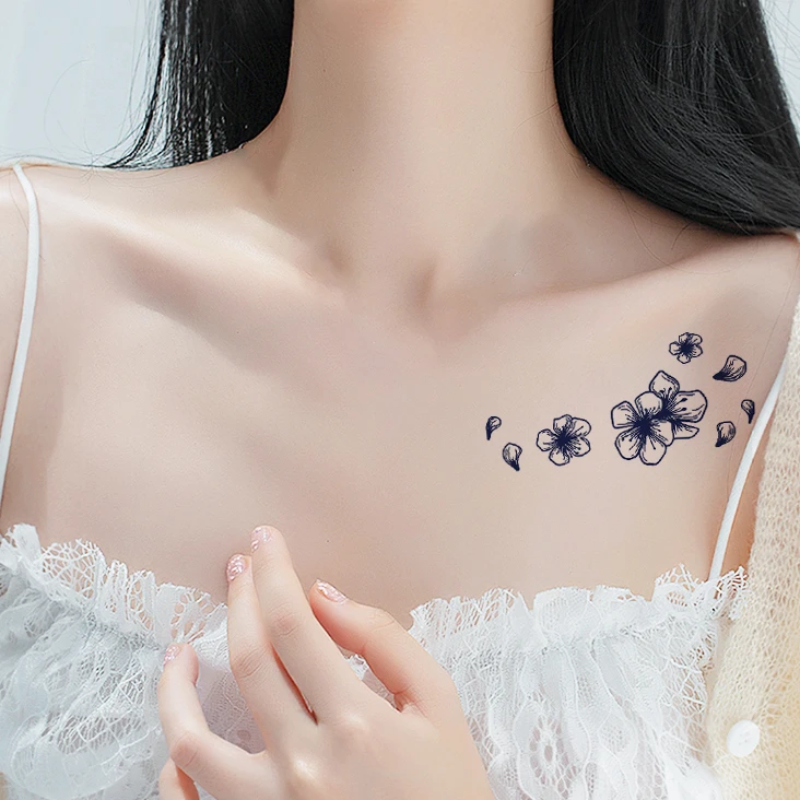 樱花草本纹身贴防水持久贴纸果汁半永久女防汗不反光锁骨脚踝贴纸