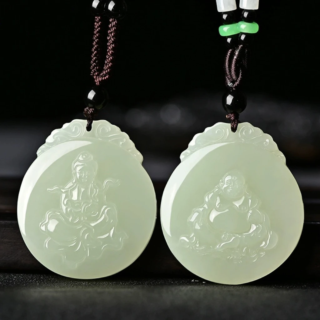 玉行天下新疆和田玉观音吊坠玉坠男玉佛女笑佛公弥勒佛情侣玉佩