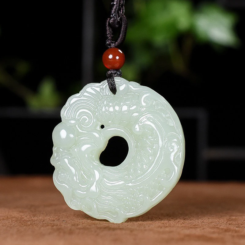 天然和田玉龙鱼玉石吊坠龙珠玉挂件男女款玉玉坠礼物双面雕刻