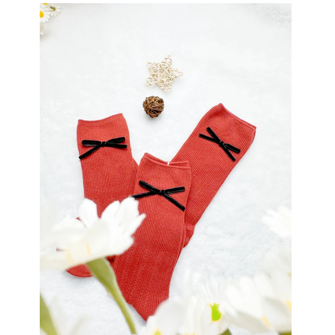 红色组合蝴蝶结堆堆袜本命年好运袜时尚舒适吸湿排汗中筒过年棉袜