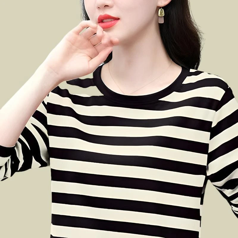 中年棉质长袖T恤女2024春秋新款妈妈显瘦洋气大码女装上衣打底衫