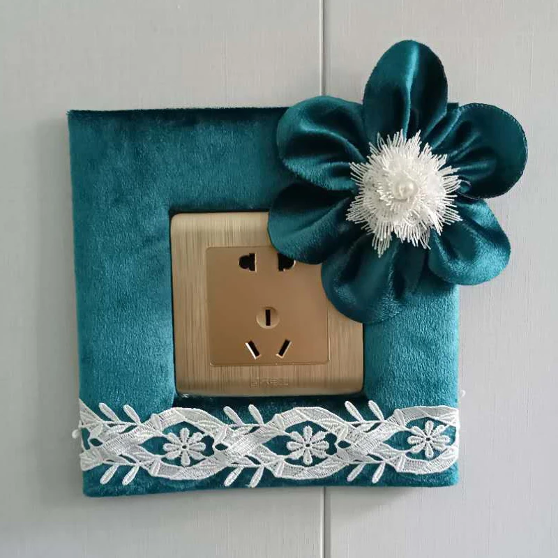86型墙壁插座开关贴保护套欧式田园风创意立体粘花布艺开关装饰贴
