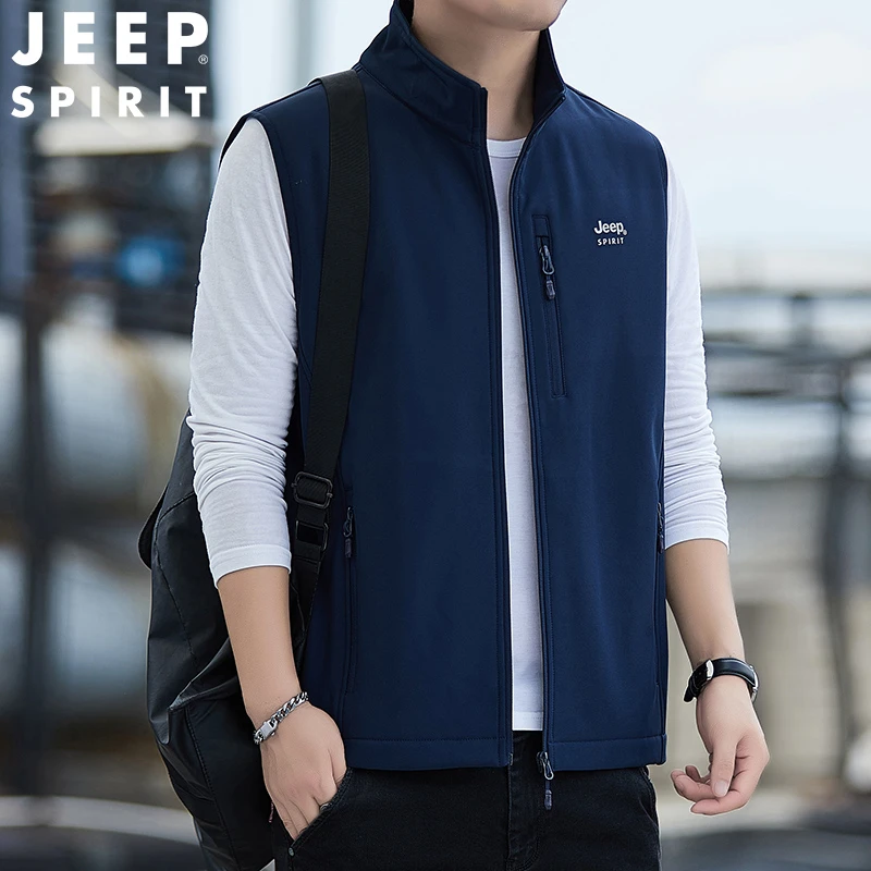 JEEPSPIRIT马甲男立领宽松软壳背心男士春秋季休闲运动马夹潮流1