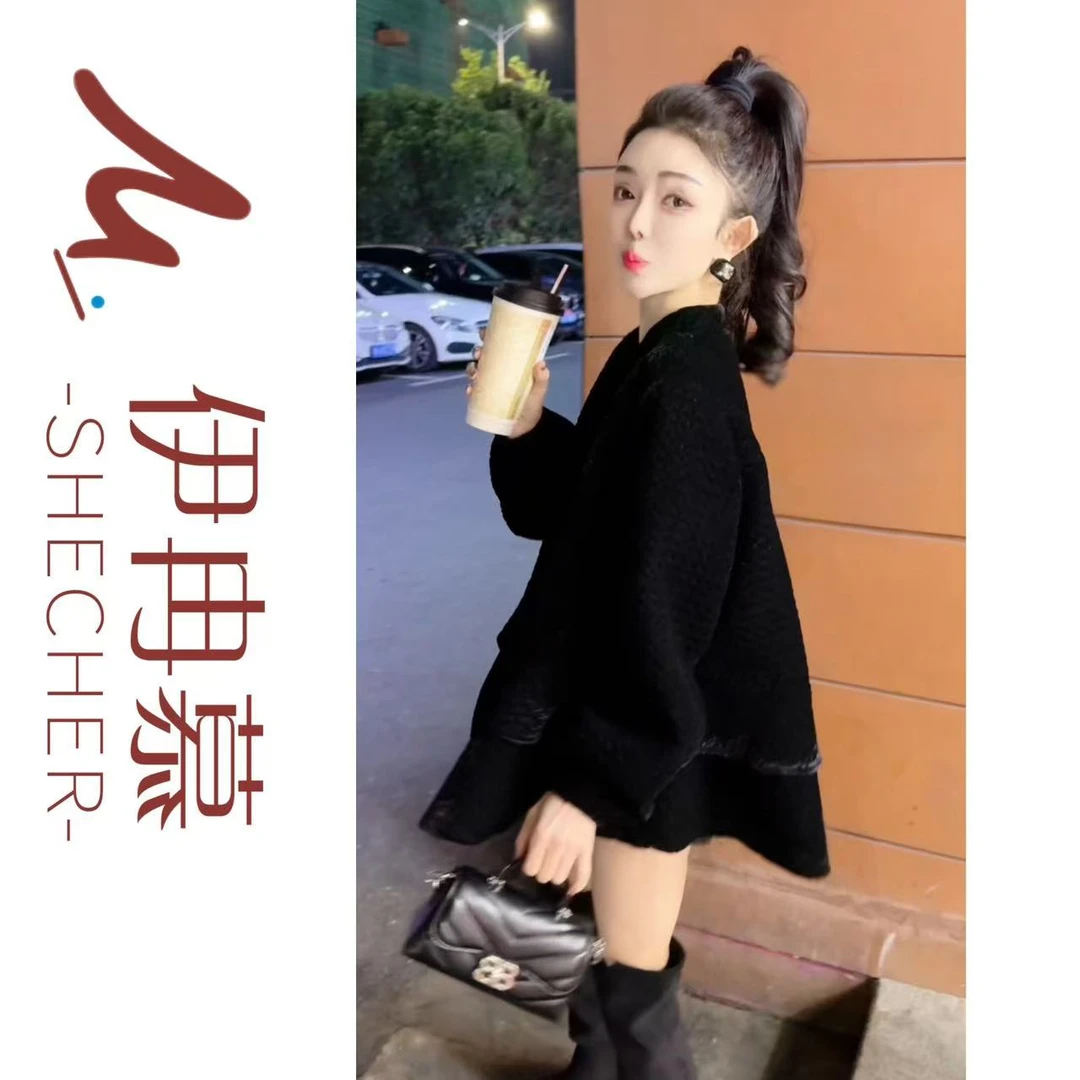 【伊冉慕】欧货丝绒棉服2024冬季新款百搭洋气下摆拼接外套8859