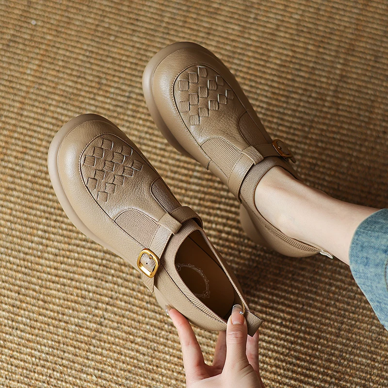 羊皮/5cm/舒适休闲夏季真皮软底复古平底圆头百搭妈妈鞋厚底单鞋