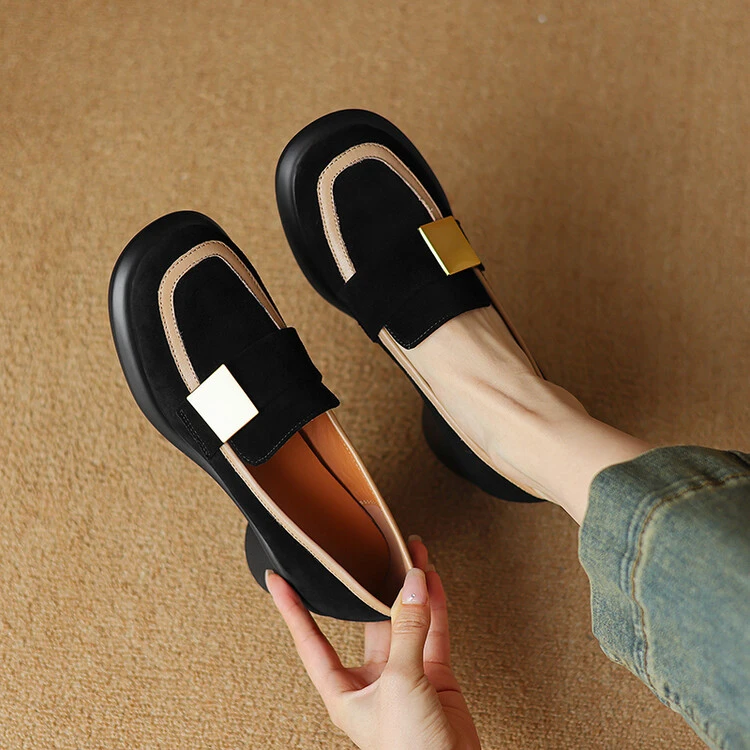 羊皮/5cm/百搭夏季软底复古温柔中跟跟鞋厚底时尚气质四季单鞋女