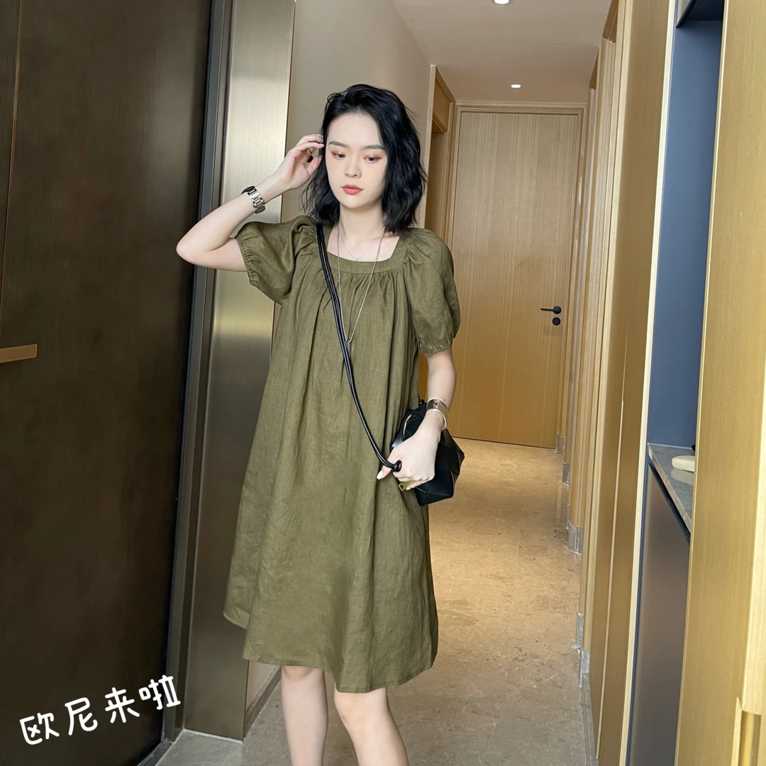 欧尼家【短款冰麻裙】麻感透气夏日高定藏肉时尚休闲百搭显瘦宽松