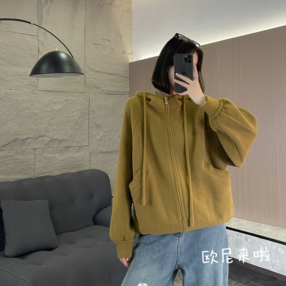 欧尼家【暖姜】秋季新款连帽插肩袖加厚保暖外穿百搭毛衣开衫休闲