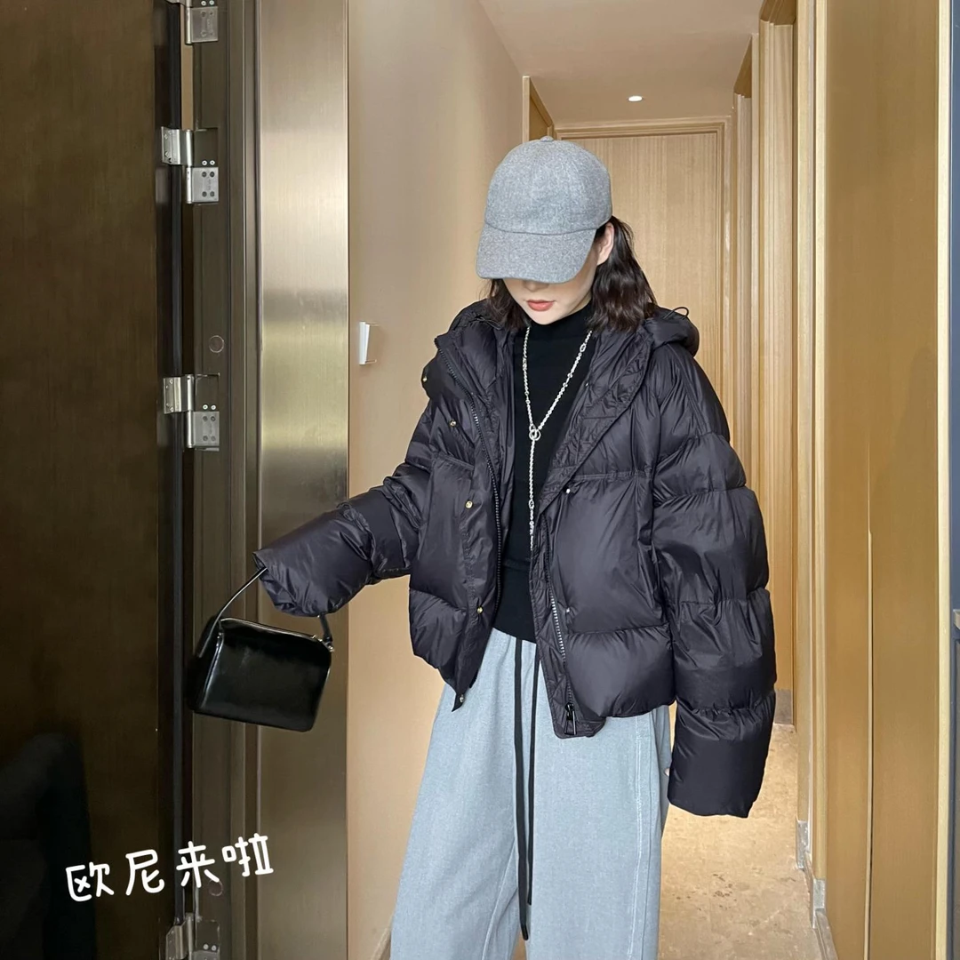 欧尼家【暖呼蛋挞】连帽抽绳极简风设计师羽绒服 / 百搭单品上衣