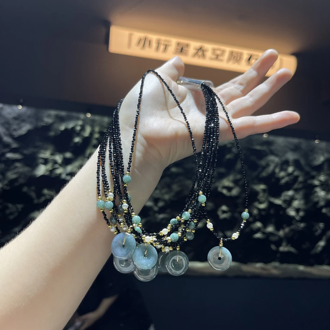 非金属玻璃项链 YS8058 绿色黑色FC平安扣项链