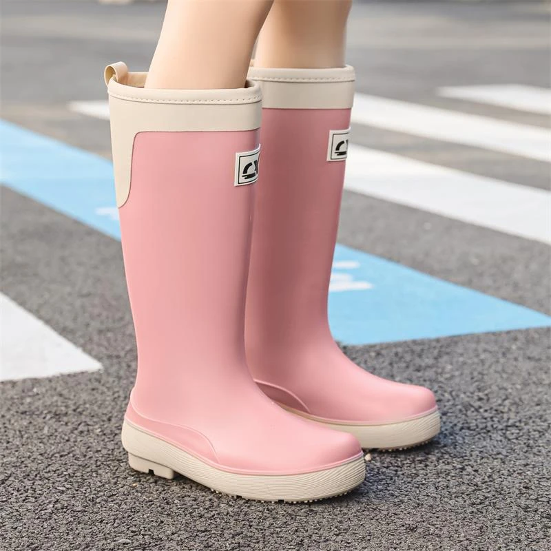 高筒雨鞋女款春季新款时尚加绒雨靴厨房户外露营防水防滑女士水鞋