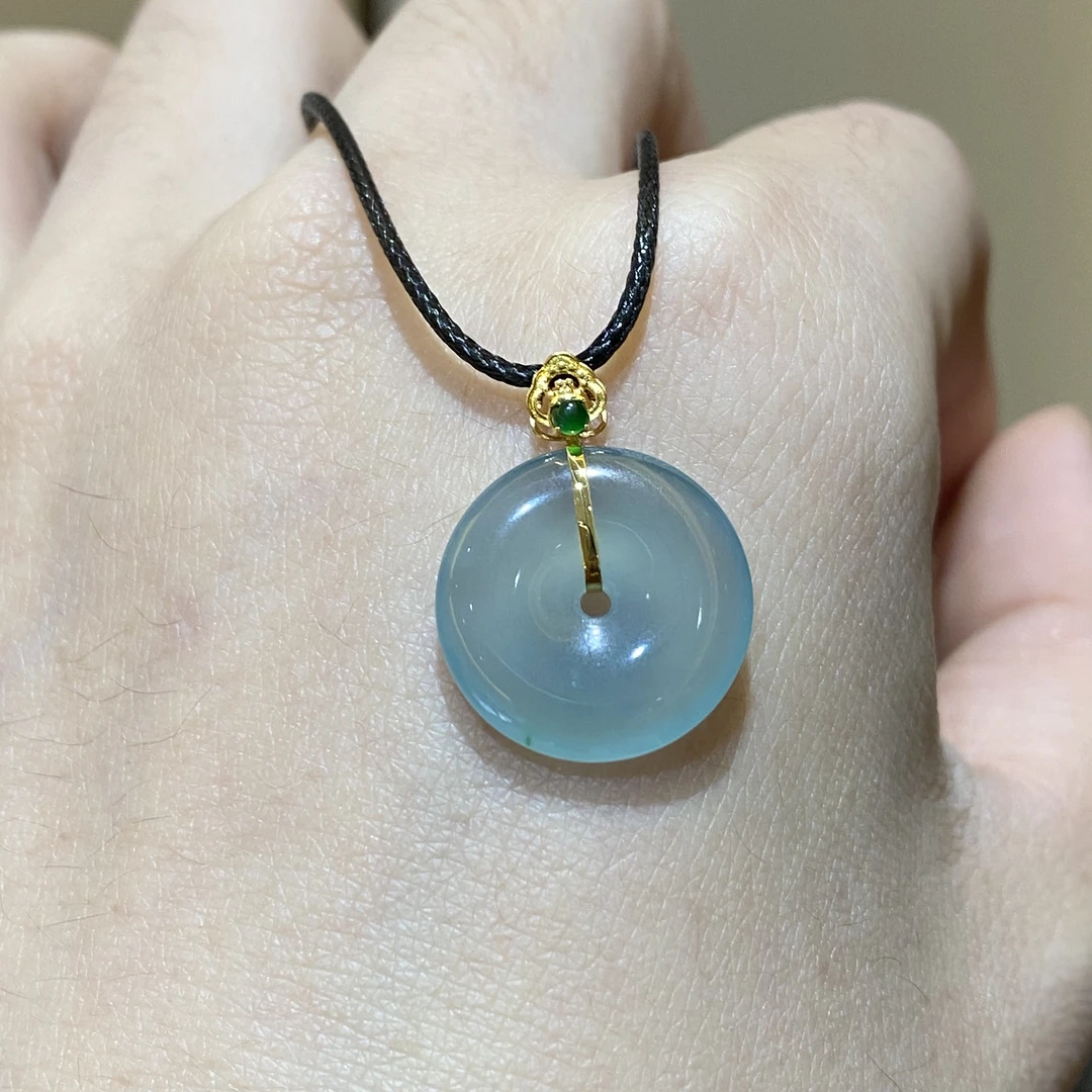 天然A货翡翠 18k金镶嵌 高冰平安扣（多样性发货）