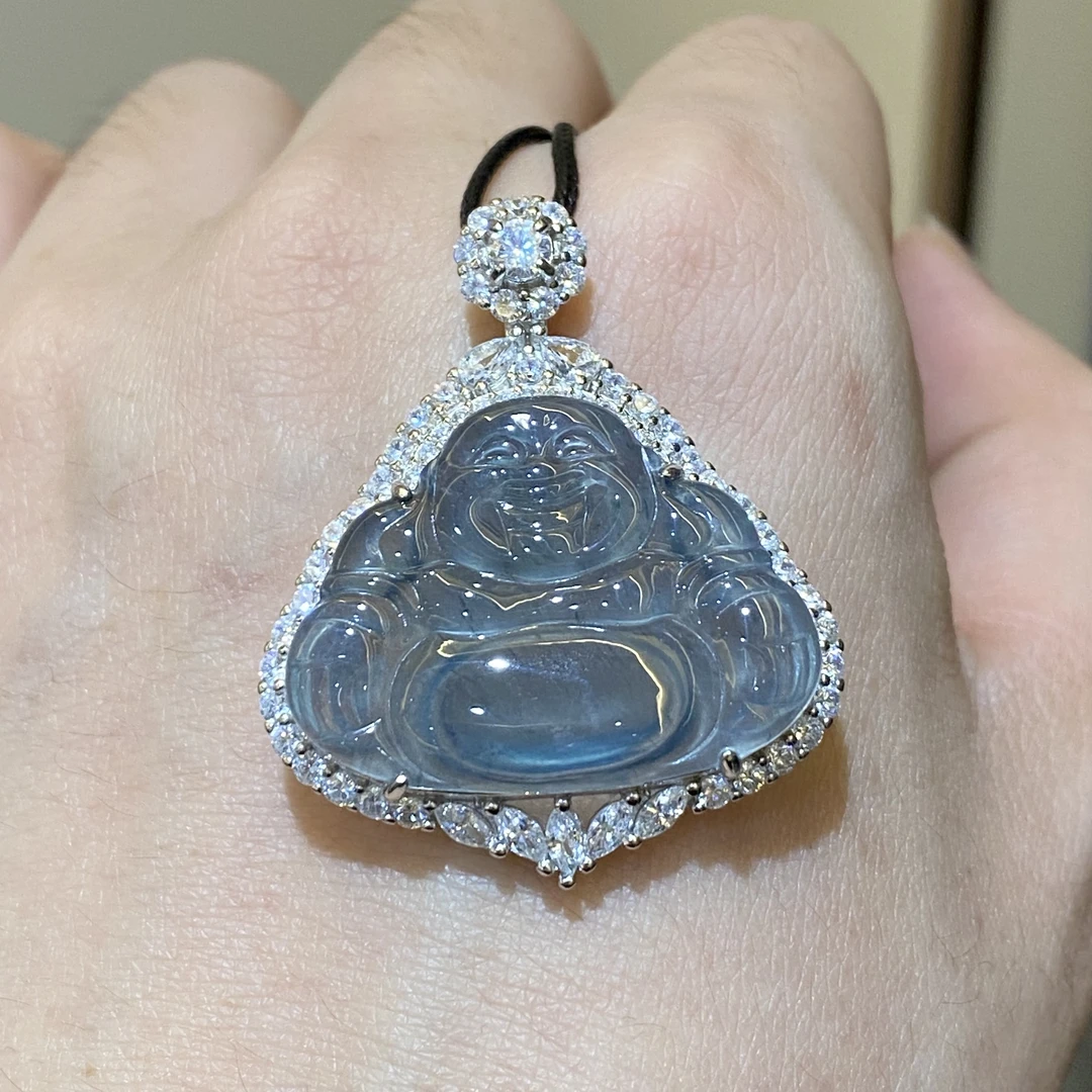 天然A货翡翠 精致镶嵌高冰佛公精品吊坠（多样性发货）