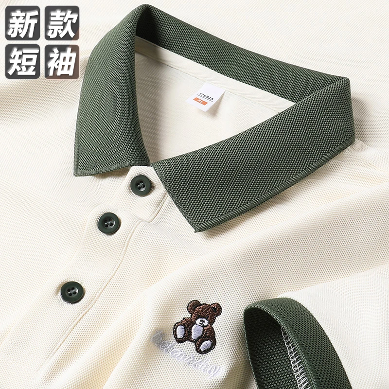 夏季新款男士短袖POLO衫刺绣小熊美式半袖透气T恤宽松休闲上衣男
