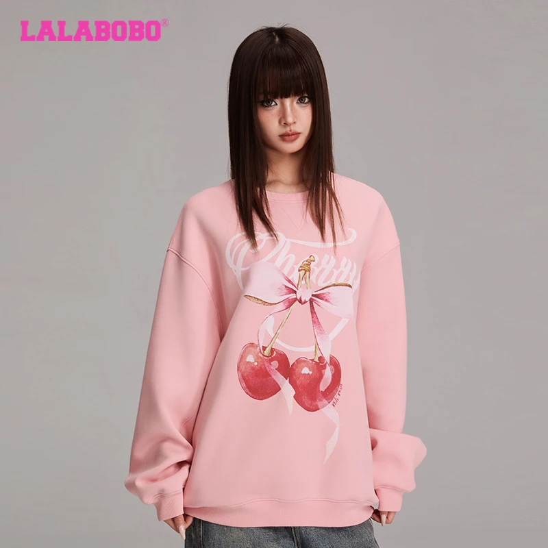 拉拉波波(LALABOBO)设计感圆领宽松卫衣女2024秋季新款