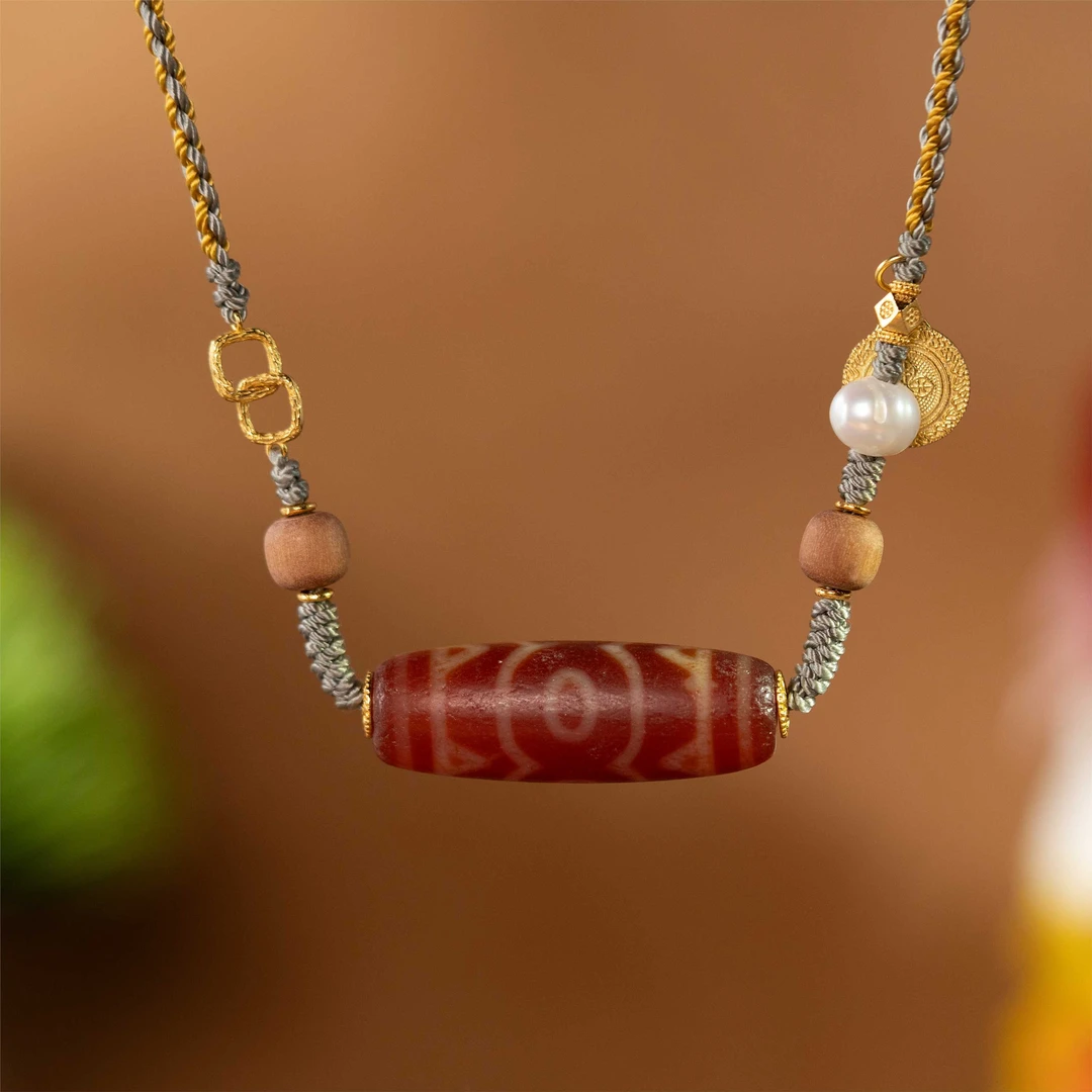 纯手工编织红肉莲花三眼珠珠百搭珍珠挂饰项链Q6KOR