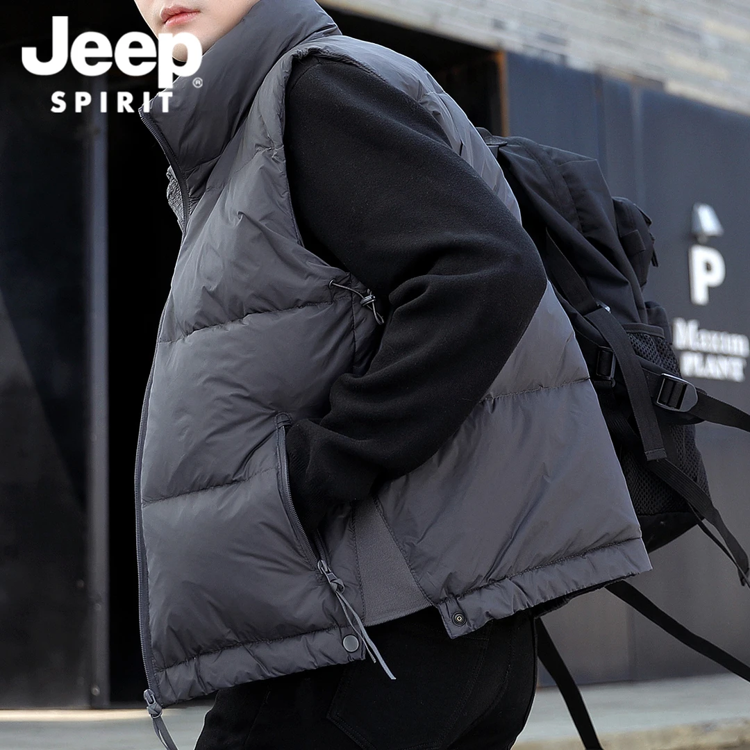 JEEPSPIRIT羽绒马甲男士秋冬立领灰鸭绒背心保暖上衣休闲韩版外套