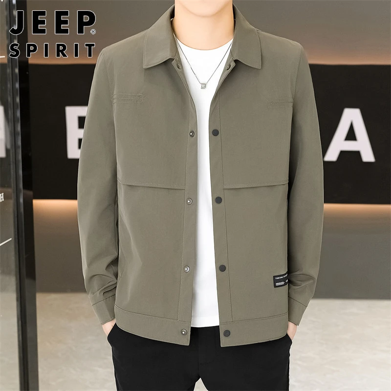 JEEPSPIRIT男士翻领夹克春秋季新款纯色休闲百搭时尚韩版潮流外套