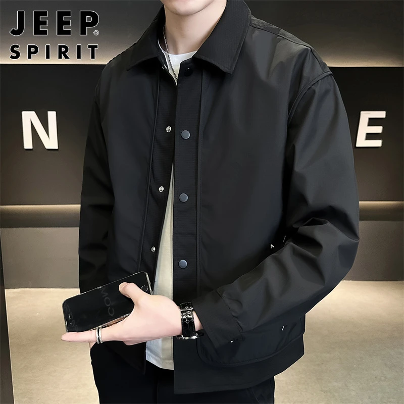 JEEPSPIRIT男士夹克春秋新款潮流工装高级感翻领痞帅休闲上衣外套