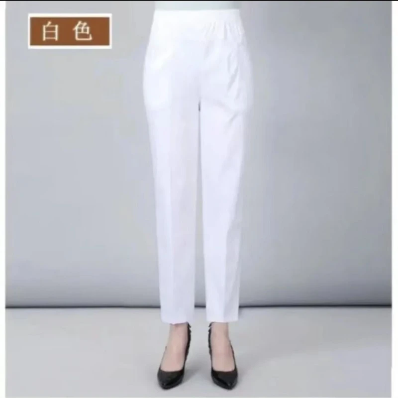 2024春夏季薄款休闲直筒弹力高腰松紧九分裤