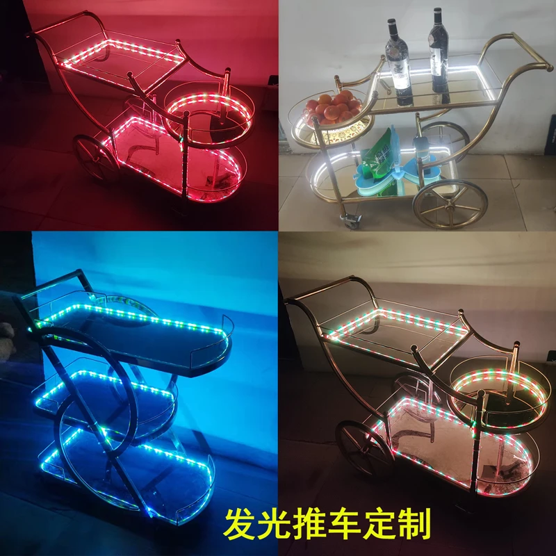 酒吧发光手推车夜场KTV迪吧三层出酒送餐车移动洋酒酒水车LED餐车