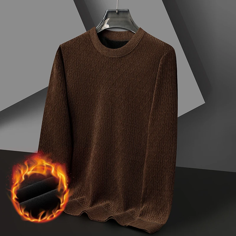 许老大【加绒加厚男士针织衫提花米字冬季保暖休闲圆领卫衣】M11