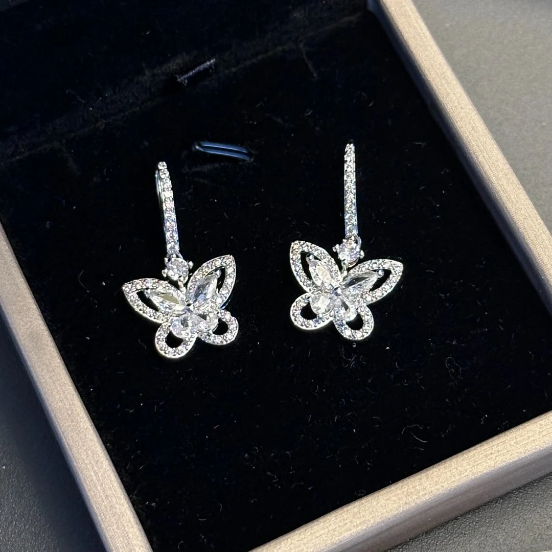 铜合金合成锆石耳饰 【337】气质百搭镶嵌蝴蝶耳环