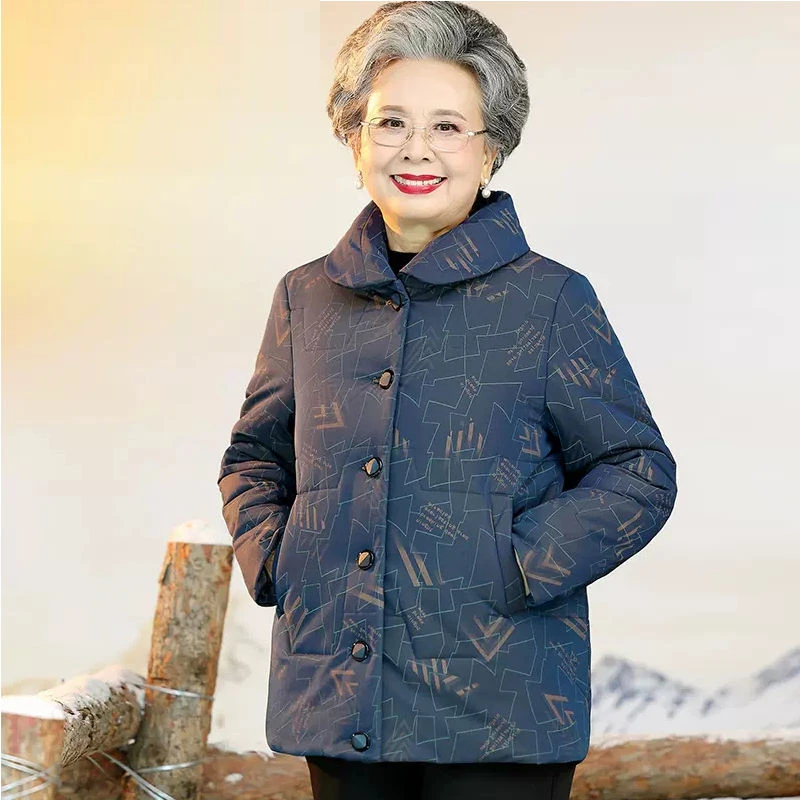 奶奶冬装女棉衣老年人加厚棉袄老太太翻领外套妈妈冬款加绒棉服女