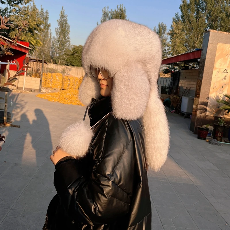 虞姬俪人狐狸毛霸王帽整张狐狸皮毛帽子男女款皮草雷锋帽保暖加厚