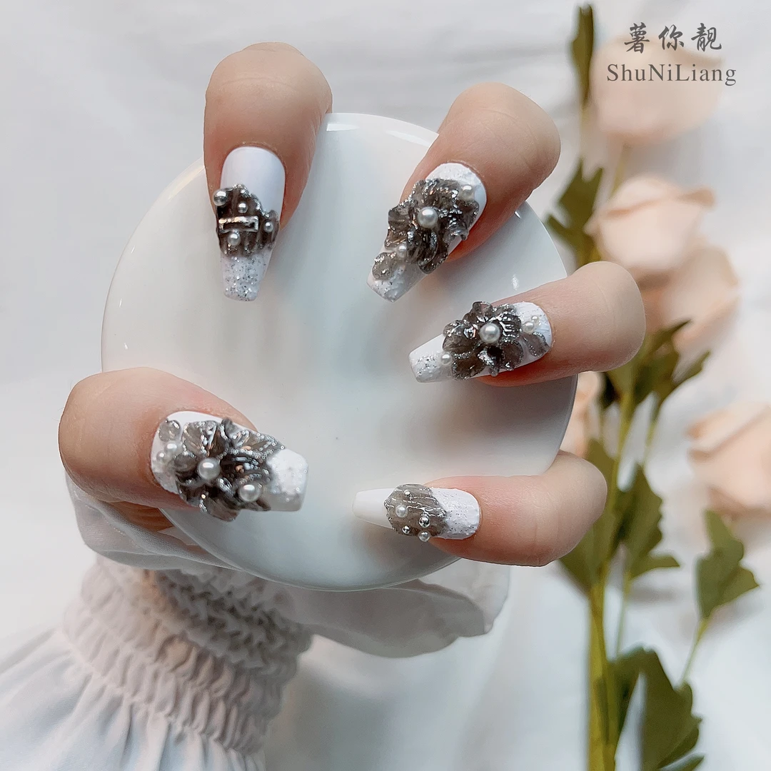 【LLS008冰川】薯你靓 品牌 原创设计 纯手工雕花穿戴甲