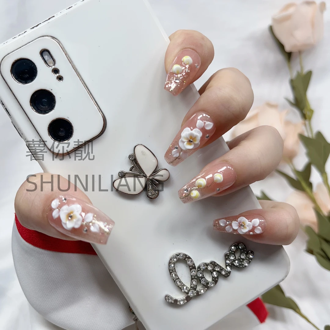 【HZ032淡雅如仙】薯你靓 品牌 原创设计 纯手工雕花穿戴甲  福利品