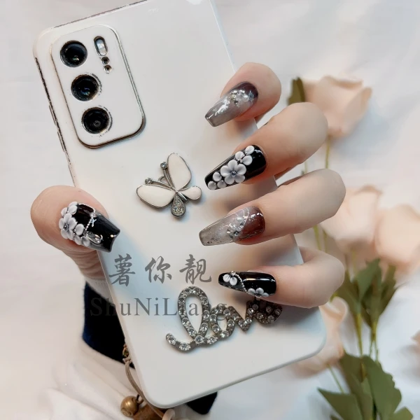 【HY011墨上生花】绝版 薯你靓 品牌 原创设计 纯手工雕花穿戴甲