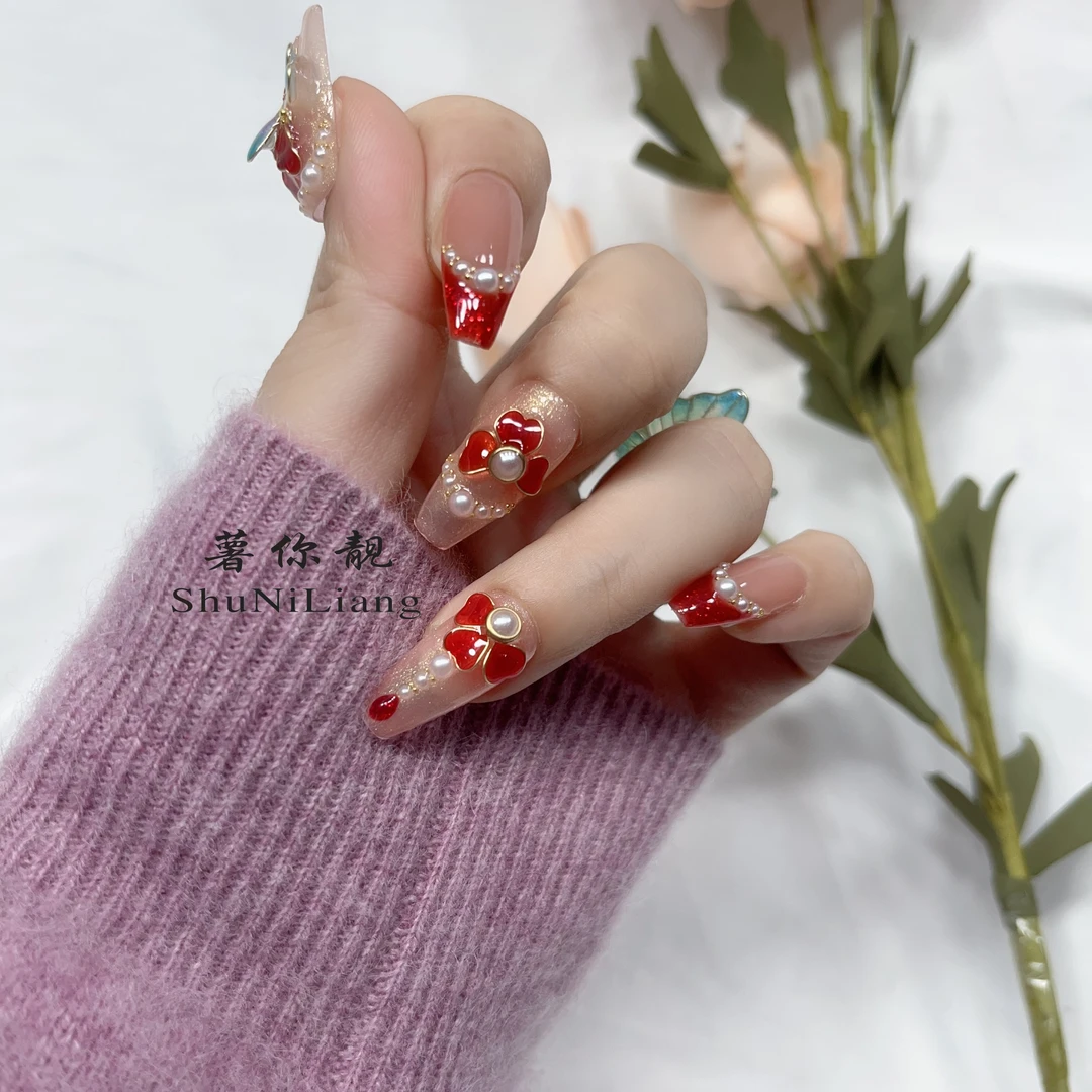 【HW014蝶舞】掐丝工艺 薯你靓 品牌原创设新年甲纯手工雕花穿戴甲