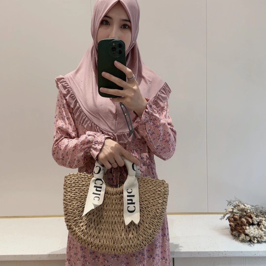 夏季碎花棉布抽绳长裙