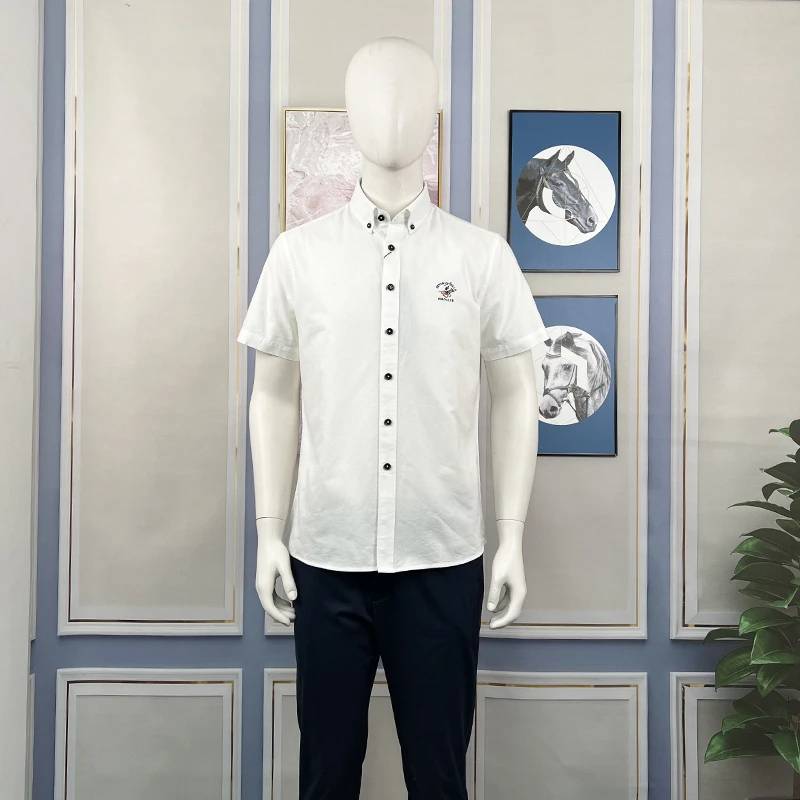 商务休闲男夏季2024新品简约尖领轻奢纯色短袖衬衫233226161