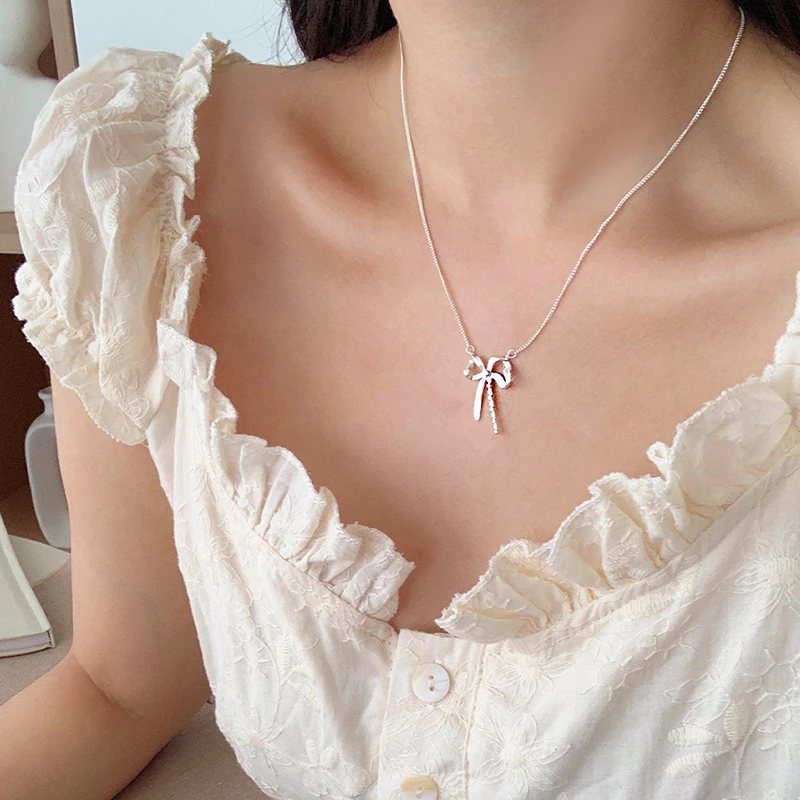 坠链均925银 在逃公主蝴蝶结锁骨链女纯银甜酷叠戴项链小众高级感