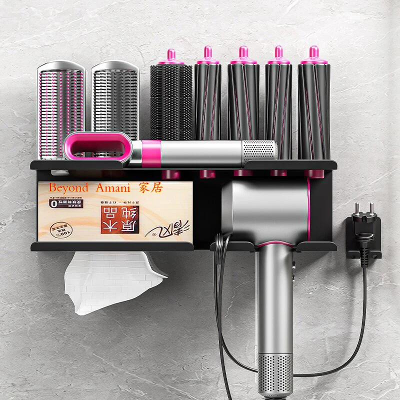 家用多功能卷发棒收纳架风筒置物架美发器吹风机挂架免打孔壁挂式