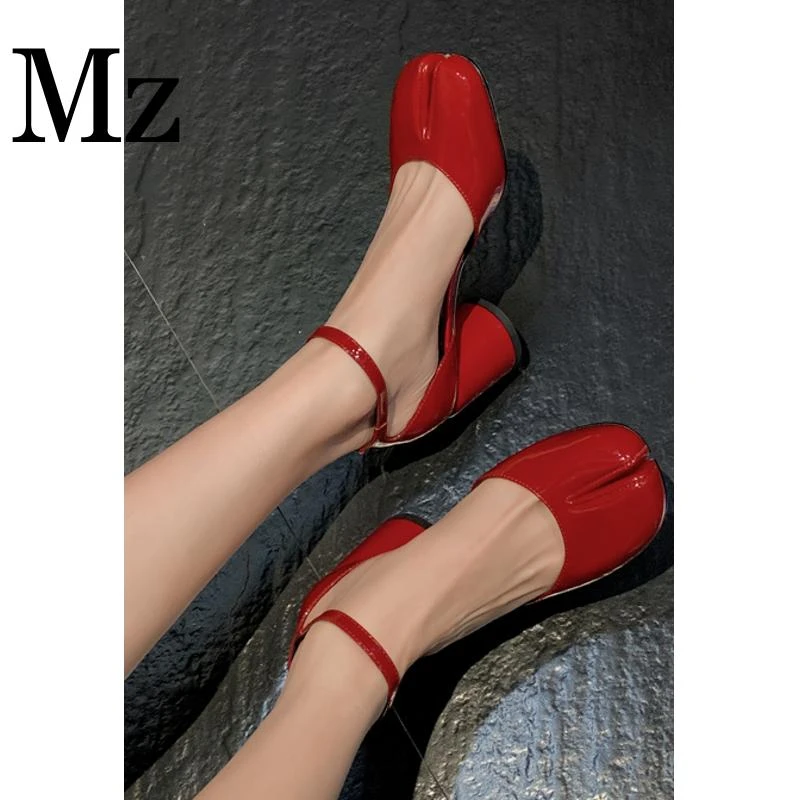 Mr.Zheng/淘小正/6.5cm/高跟粗跟单鞋分趾包头中空一字扣凉鞋女